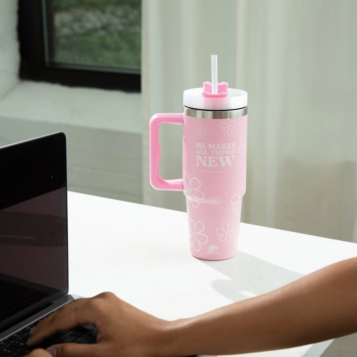 All Things New Flower Stainless Steel 30oz Tumbler With Handle - Image 4