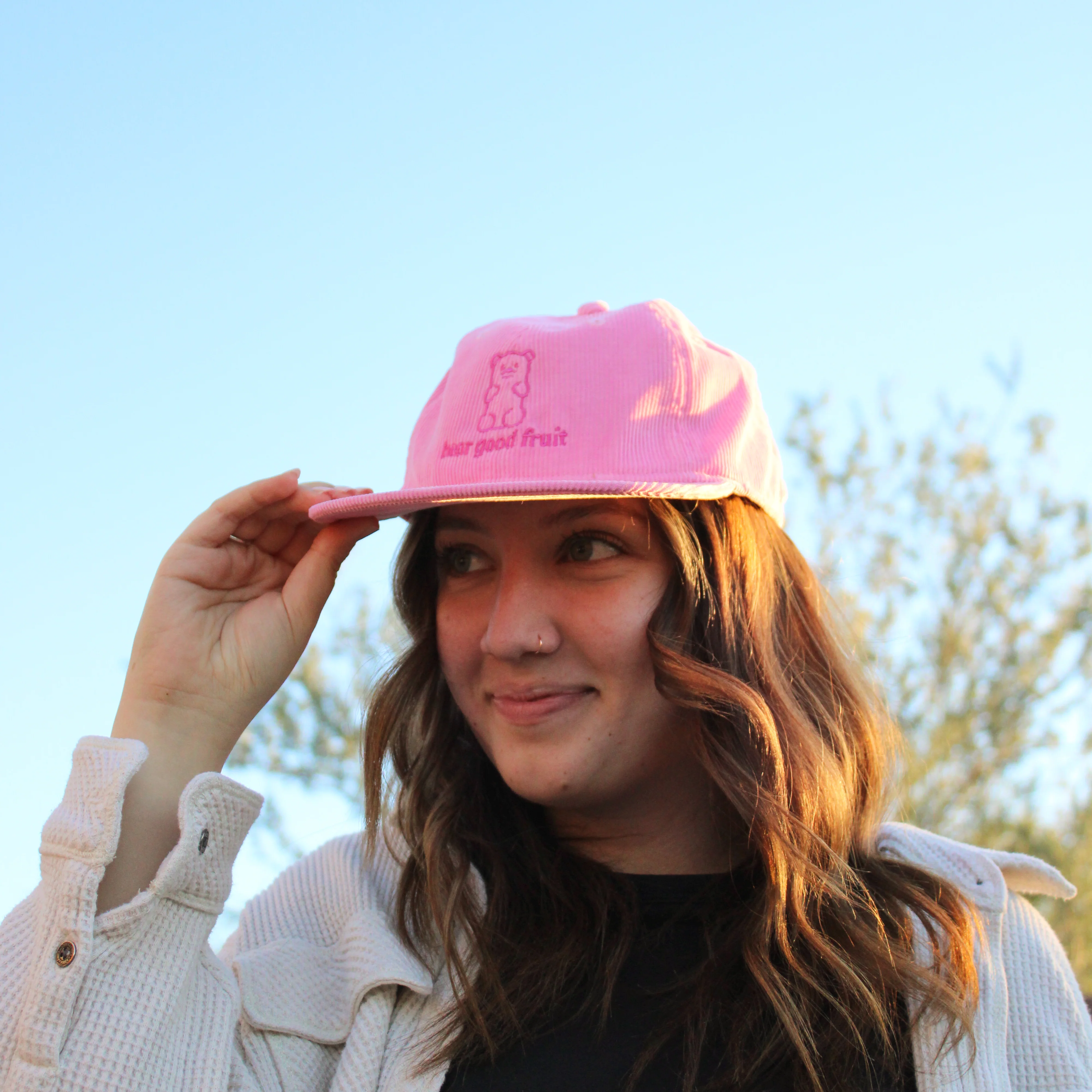Bear Good Fruit Embroidered Corduroy Cap - Image 6