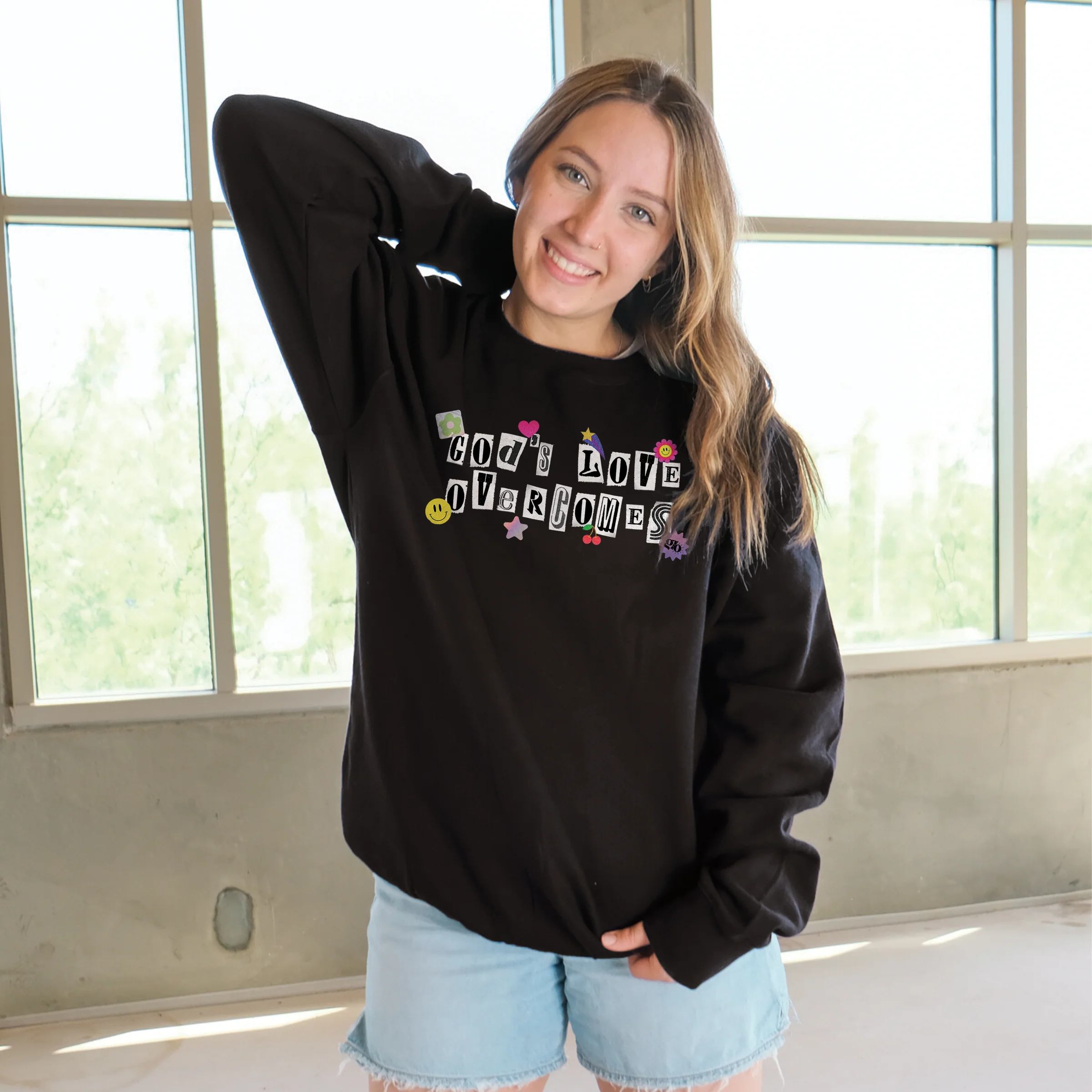 God's Love Overcomes Crewneck Sweatshirt - Image 2