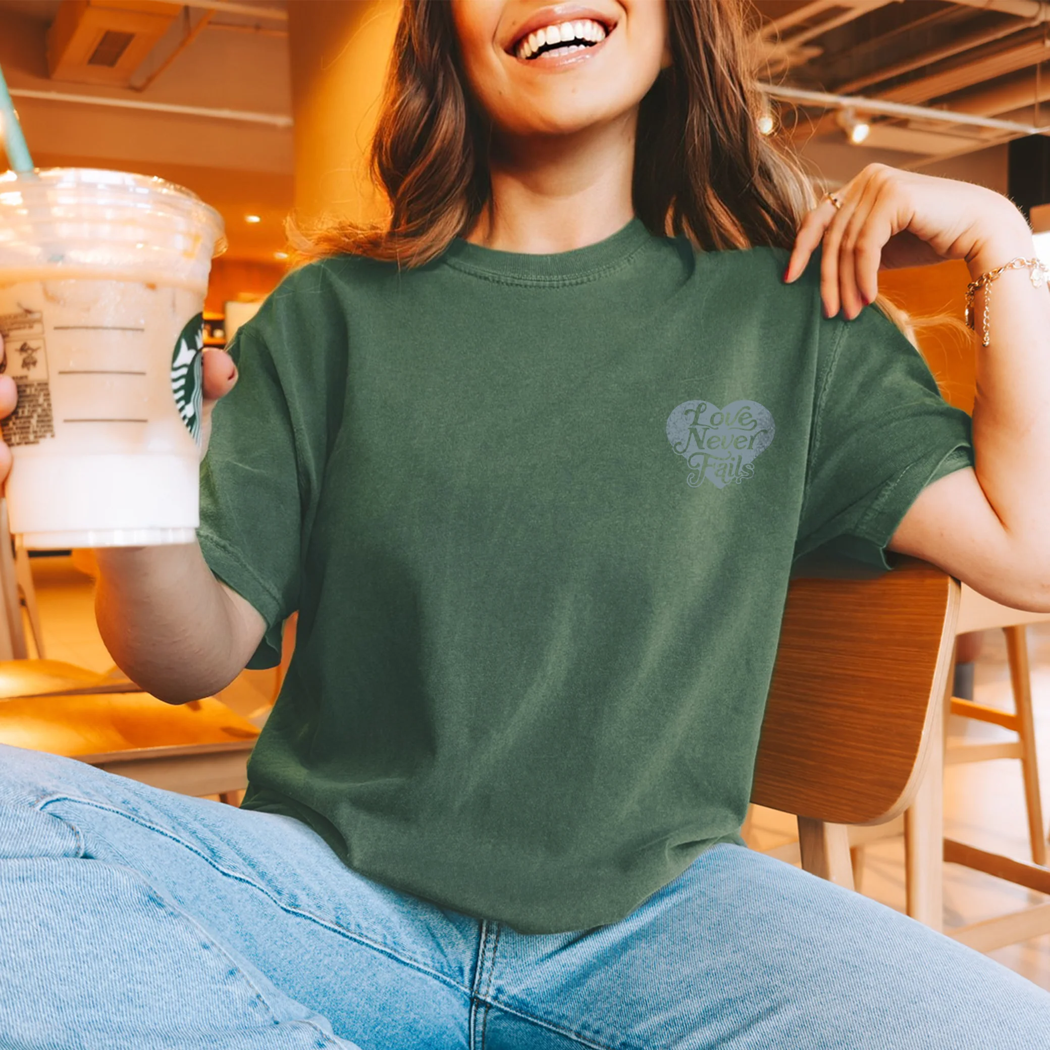 Love Never Fails Tee - Green - Image 2